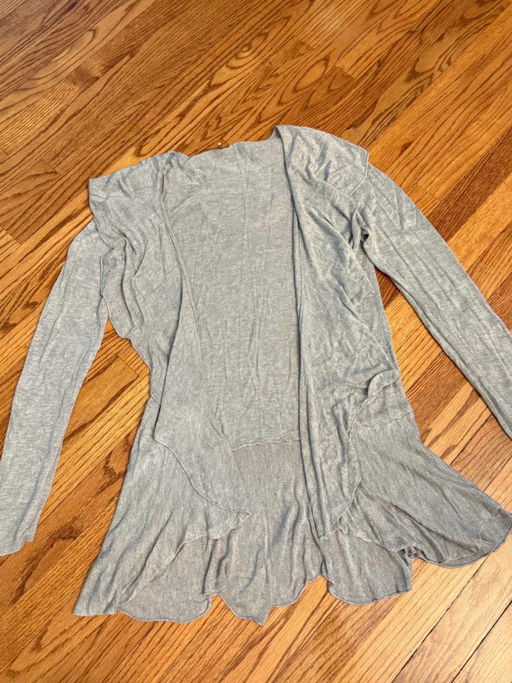Light Grey Open-Front Ruffled Hem Cardigan